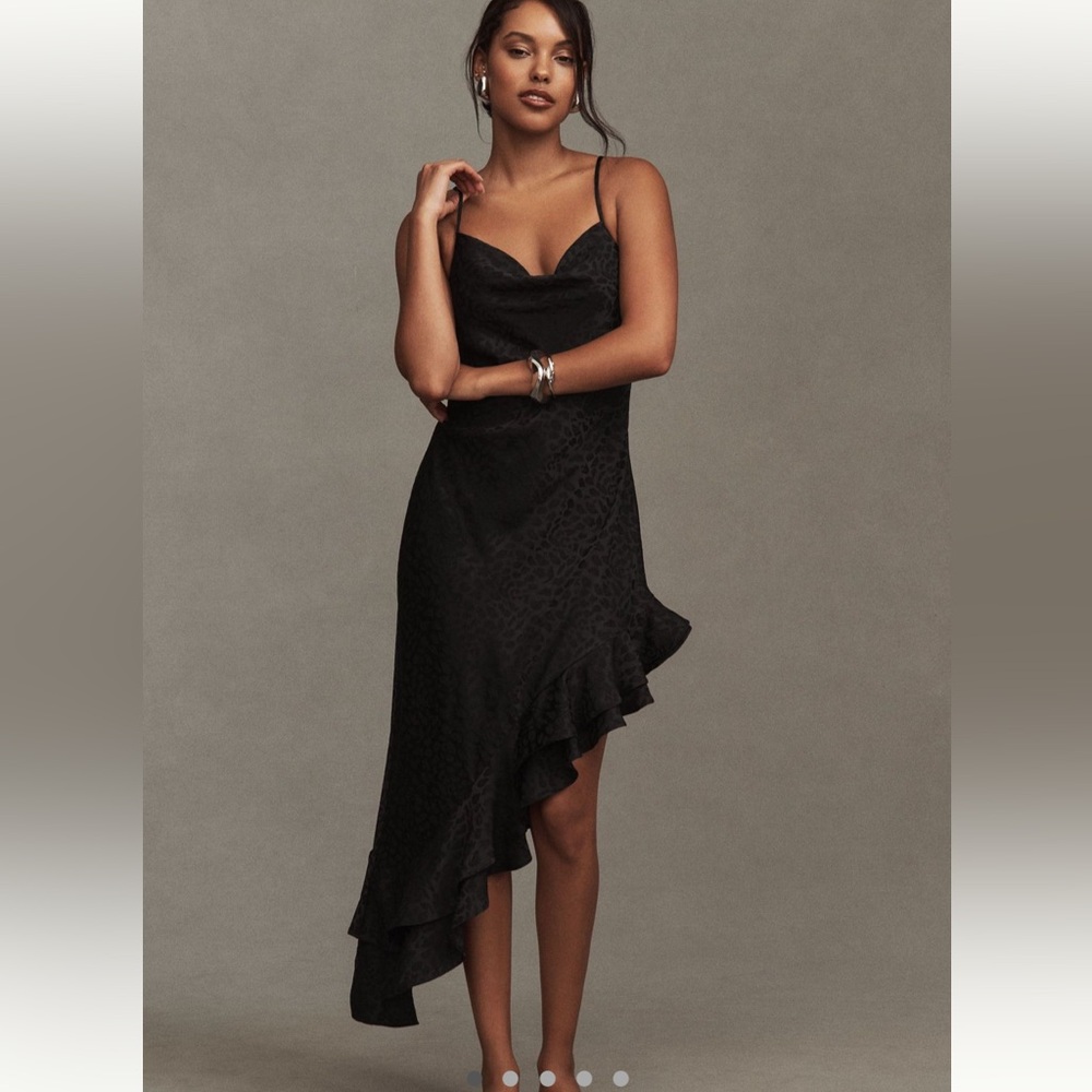 Anthropologie BHLDN Mila Asymmetrical Cheetah Satin
Jacquard Midi Dress